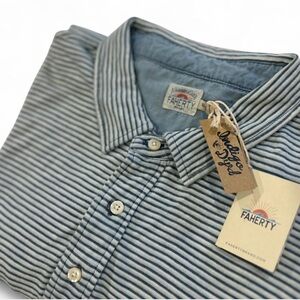 FAHERTY Short Sleeve Polo Blue & Off-white 100% Cotton Men's XXL